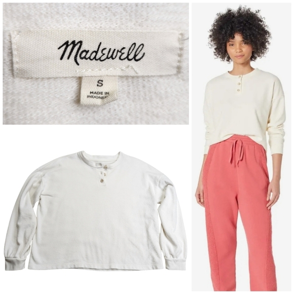Madewell Tops - Madewell Roster Henley Tee Oversized Sz Small Long Sleeve Pullover Ivory